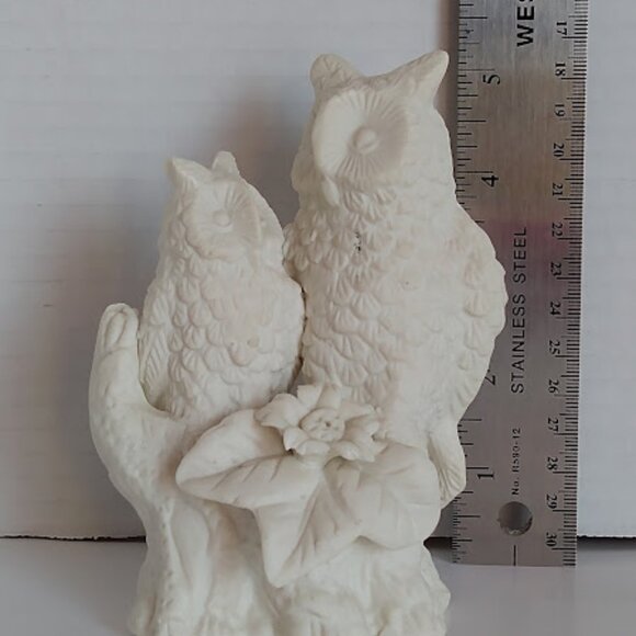 Vintage Porcelain Owl Figurine Two White Owls on Tree Branch - Picture 5 of 5
